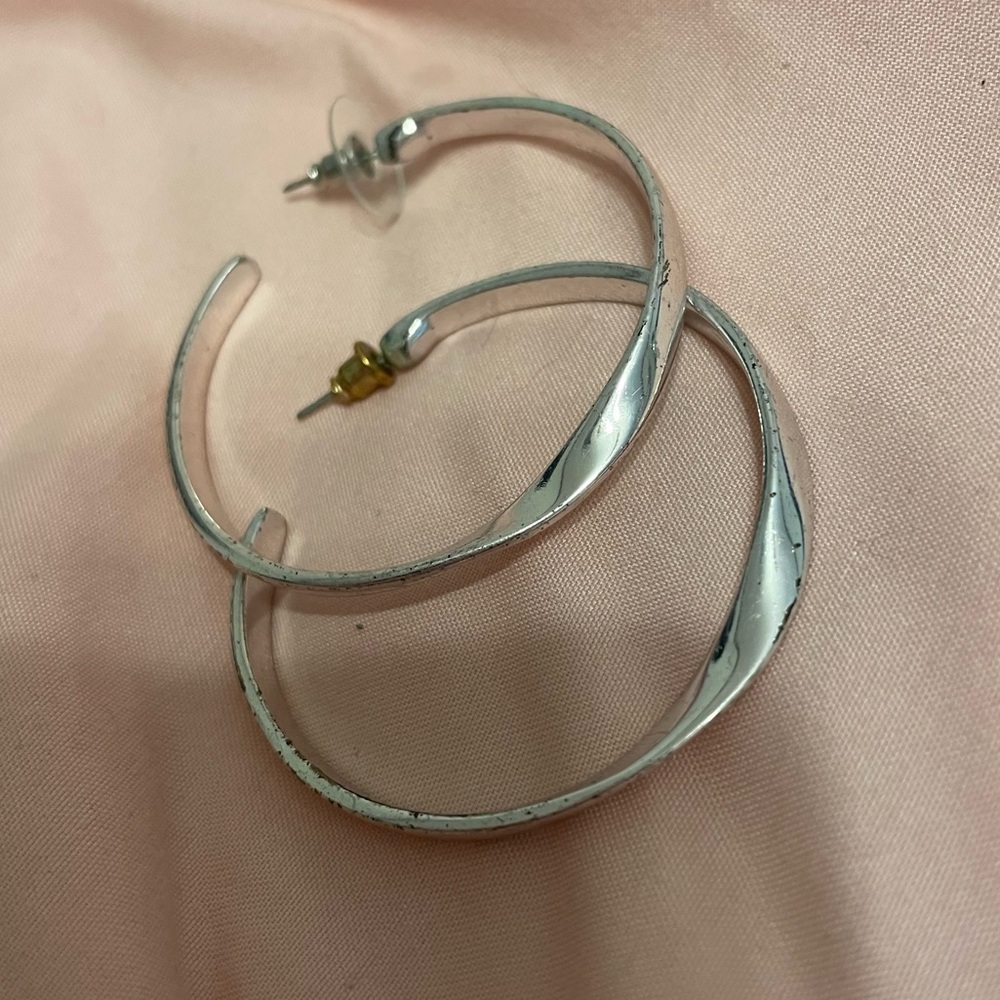 💰Vintage thick silver twisted hoops